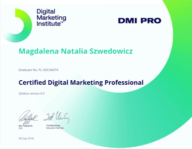 Certyfikat Digital Marketing Institute 2