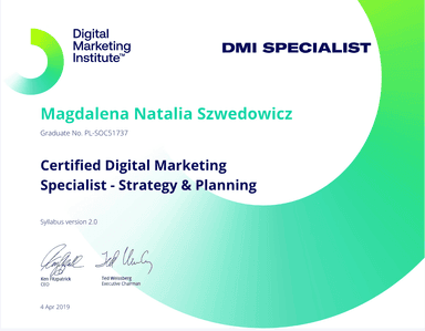 Certyfikat Digital Marketing Institute 1