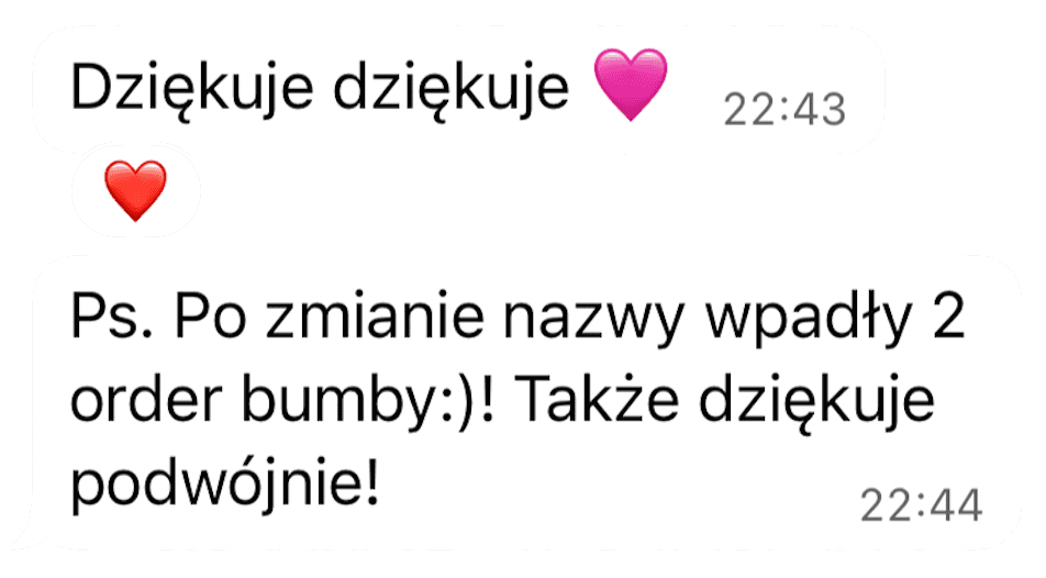 Zrzut wiadomości od Magdy, testymonial