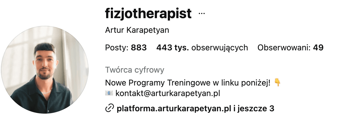 Profil na Instagramie: fizjotherapist, Artur Karapetyan